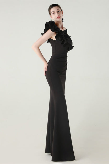 Ruffled Floral One Shoulder Satin Party Dress