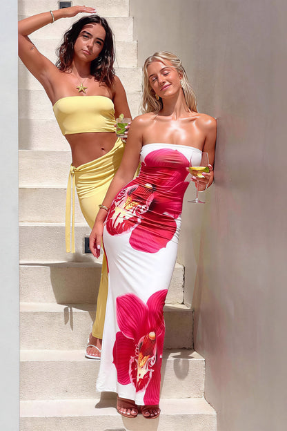 Sexy Bandeau Bodycon Floral Print Maxi Dress