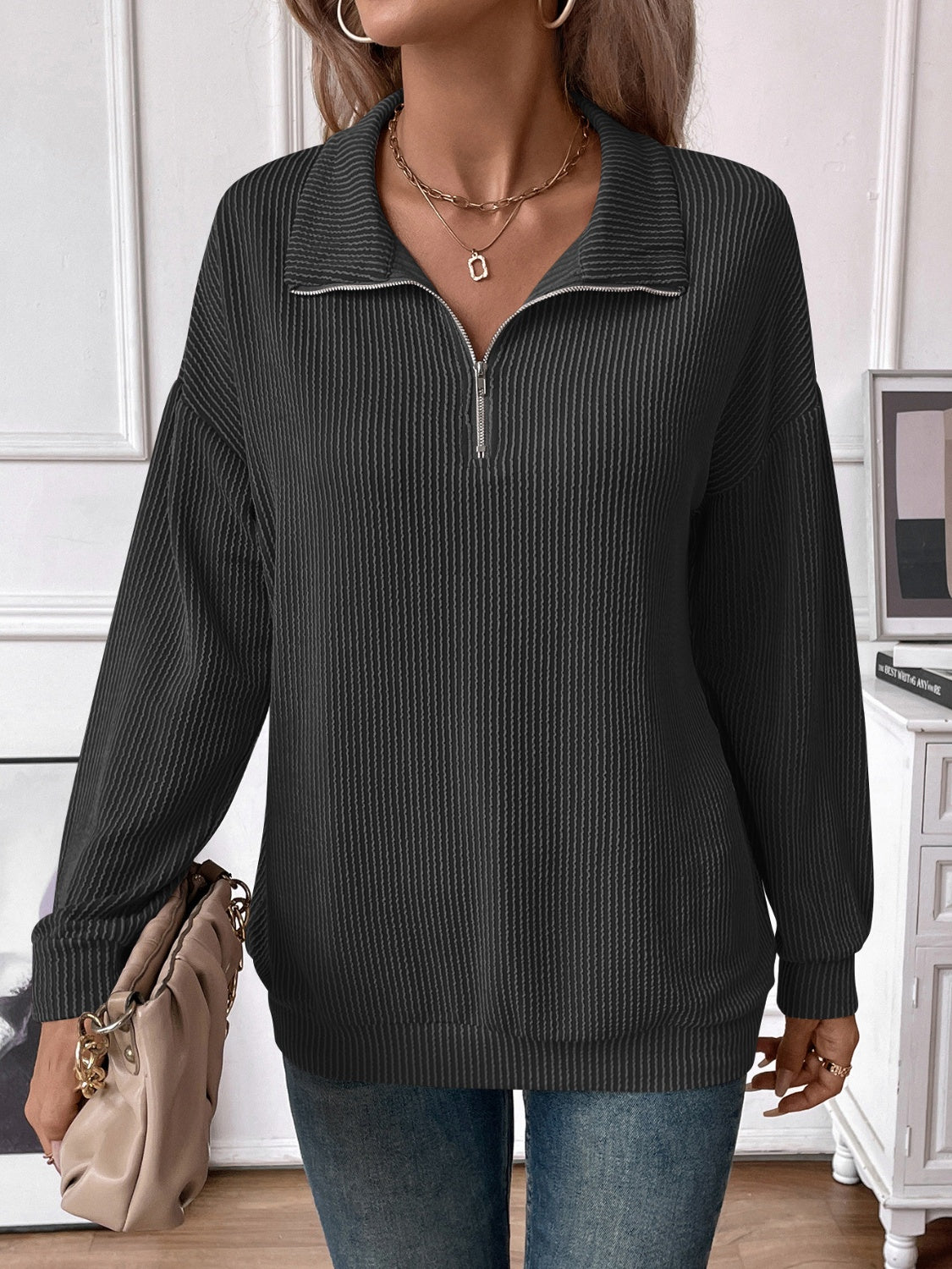 Josefina | Double Take striped long sleeve half zip t-shirt