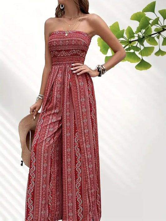 Nadia® | Bohemian Strapless Wide Leg Jumpsuit