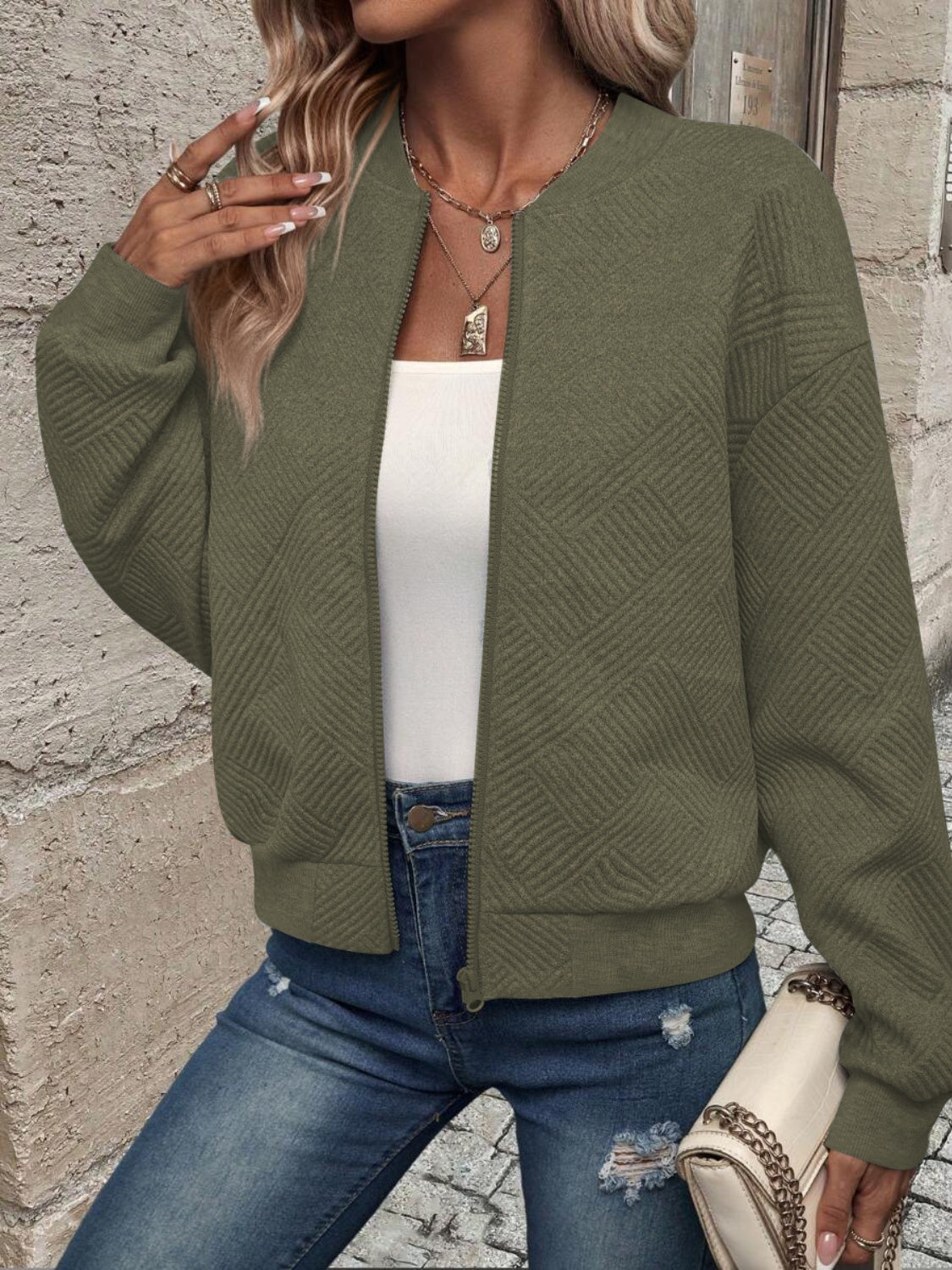Stefanie | Structured long sleeve jacket with zip fastening