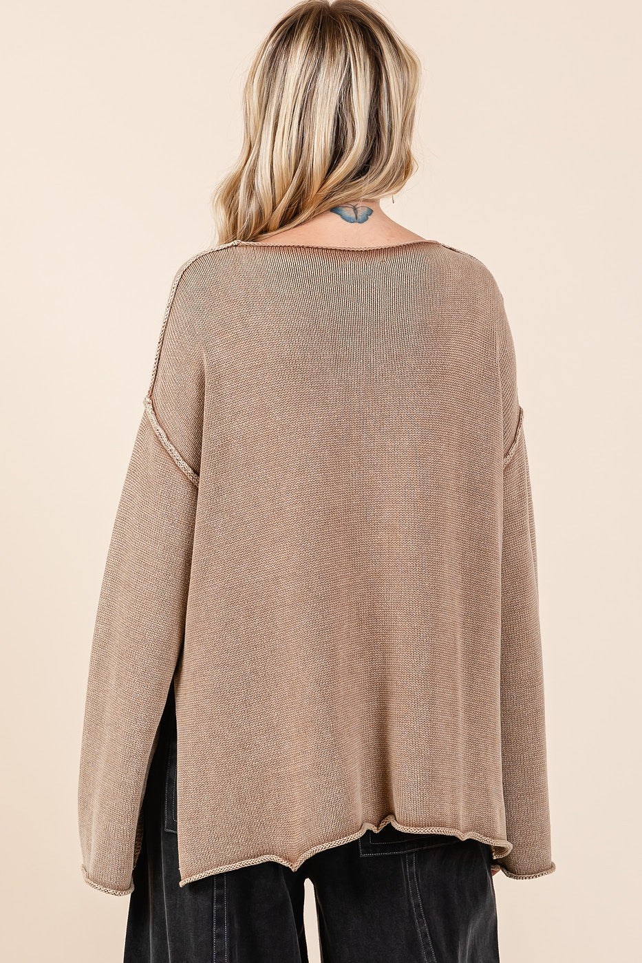 Dolores | Mittoshop Mineral Wash Patch Pocket Cut Edge Pullover