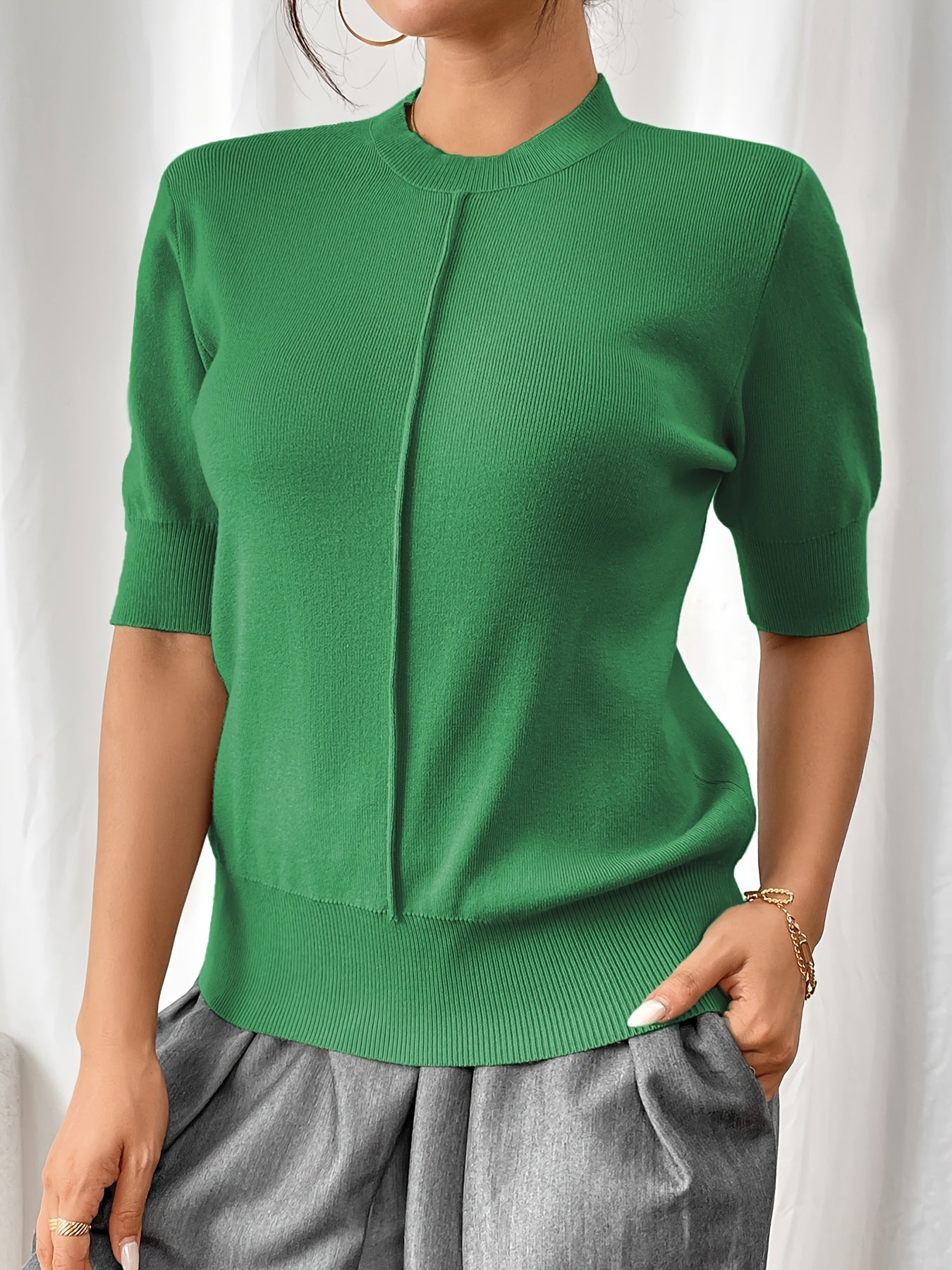Sharon® | Elegant Knit Shirt With Mandarin Collar