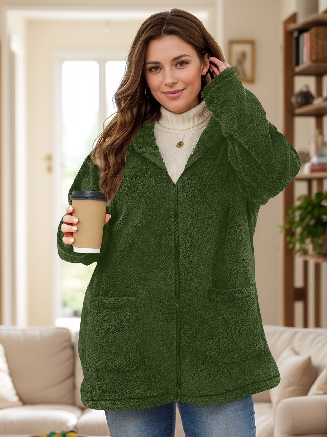 Felicidad | Oversized long sleeve hooded outerwear with zip fastening