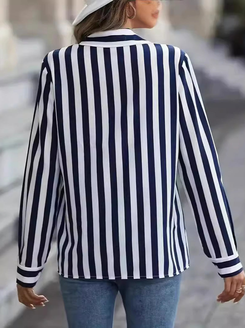 Blue Striped Casual Blouse