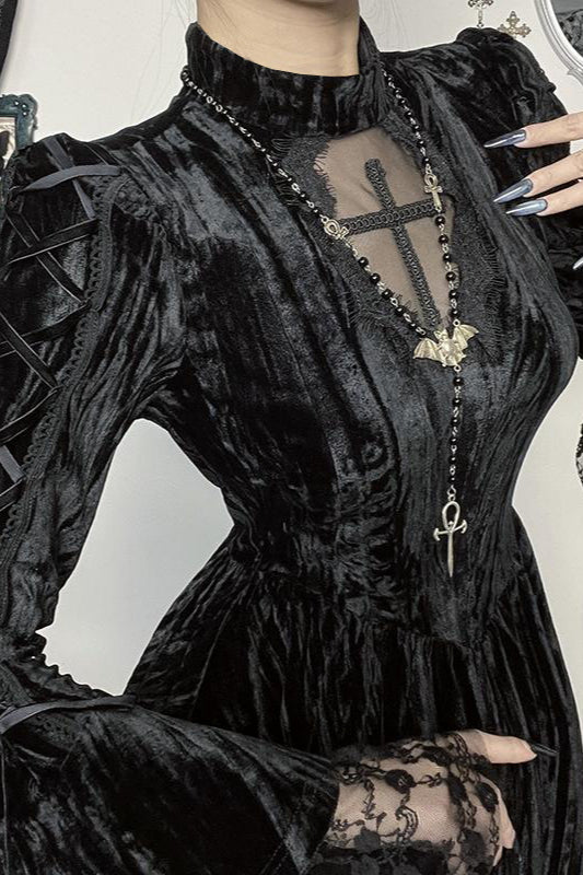 Cross Detail Mini Gothic Dress