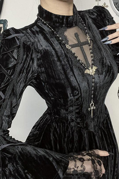 Cross Detail Mini Gothic Dress