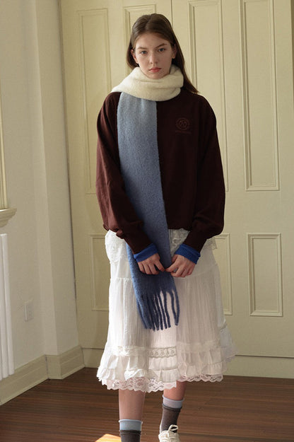 40% Wool Blend Contrast Color Tie-Dye Gradient Scarf