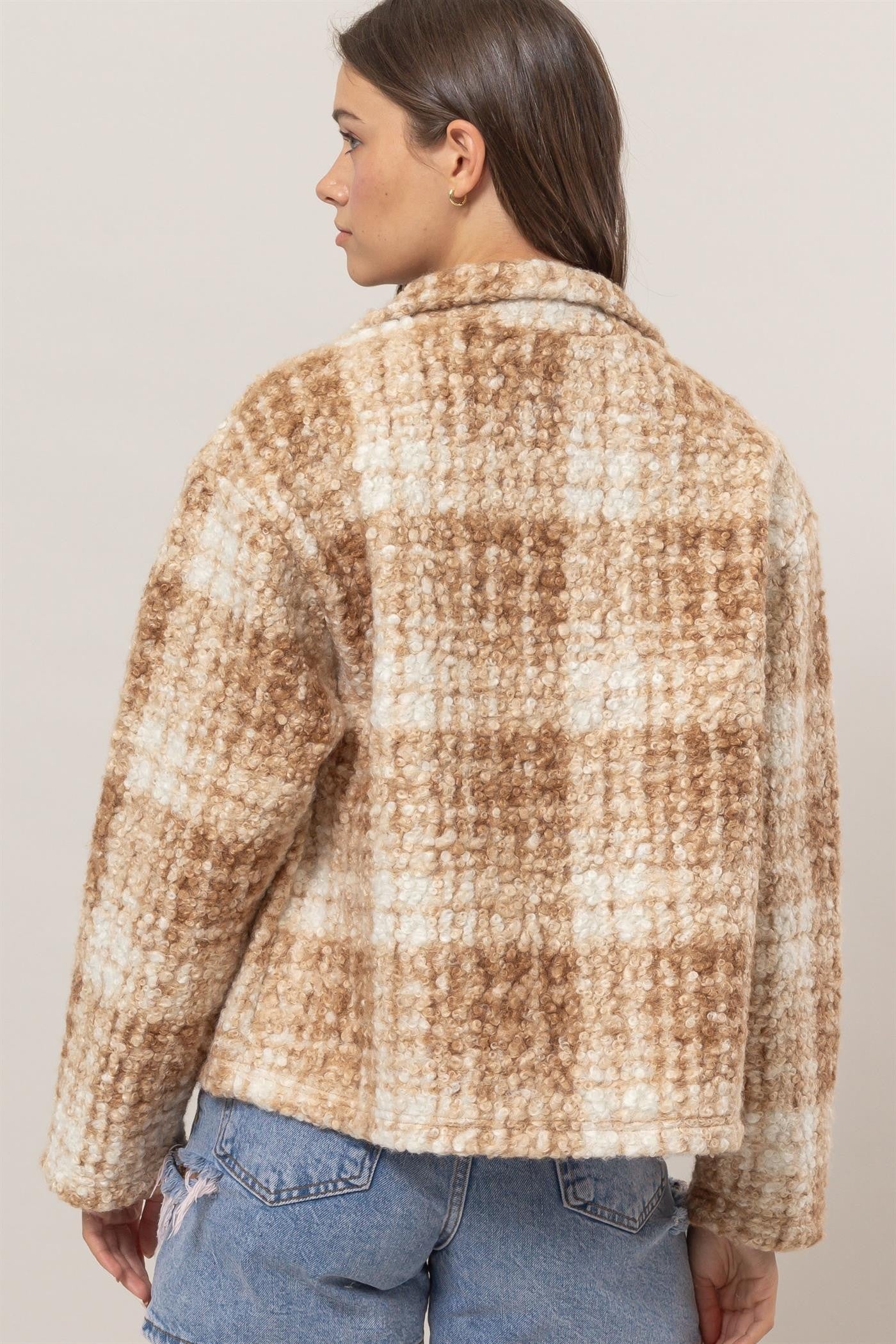 Nancy | Checked bouclé jacket with collar and pockets