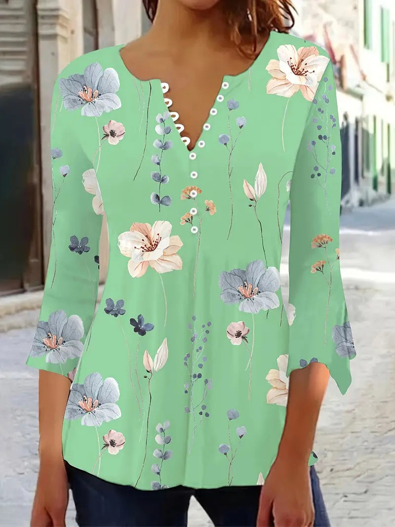 Morgan® | Floral Print Top With Buttons And Flared Sleeves