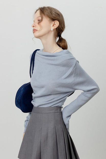 Chic Off Shoulder Tie Waist Cowl Neck Long Sleeve Tee