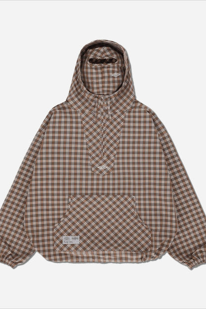 Vintage Plaid Half-Placket Masked Hoodie