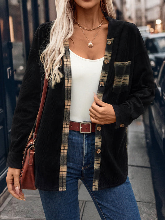 Ilona | Checked hooded jacket with button placket and pockets
