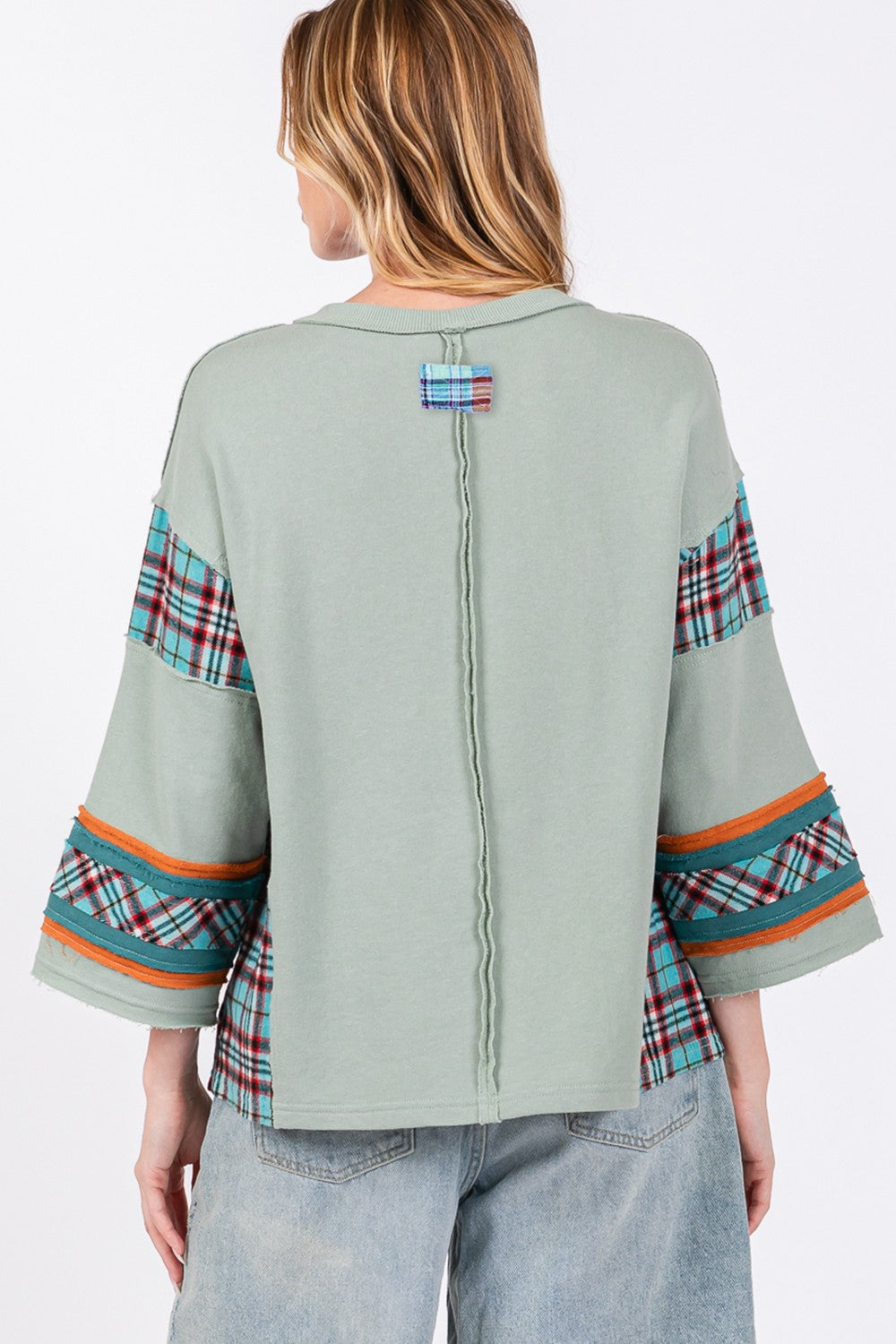 Ariana | SAGE + FIG top with peace appliqué patch and contrast check