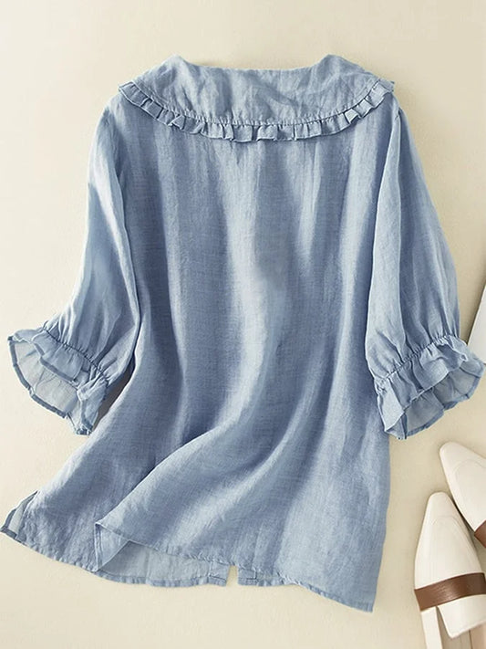 Naima® | Linen Blouse With Half-Length Sleeves And Collar