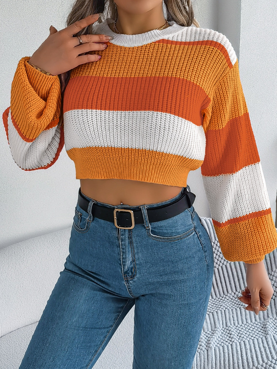 Magda | Cropped color block crew neck sweater