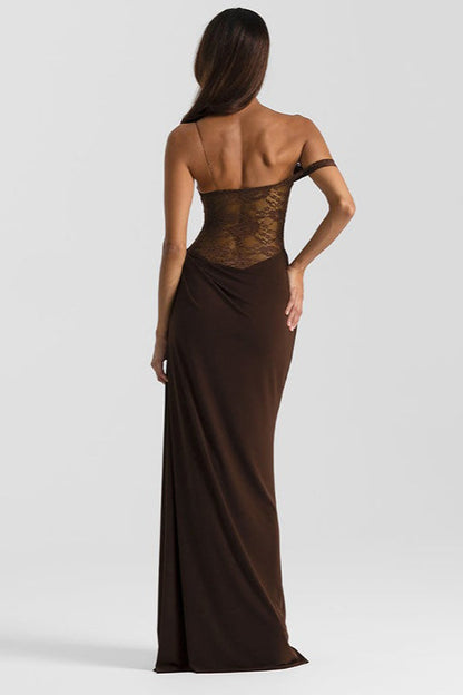 Solid Lace Panel Bodycon Formal Dress