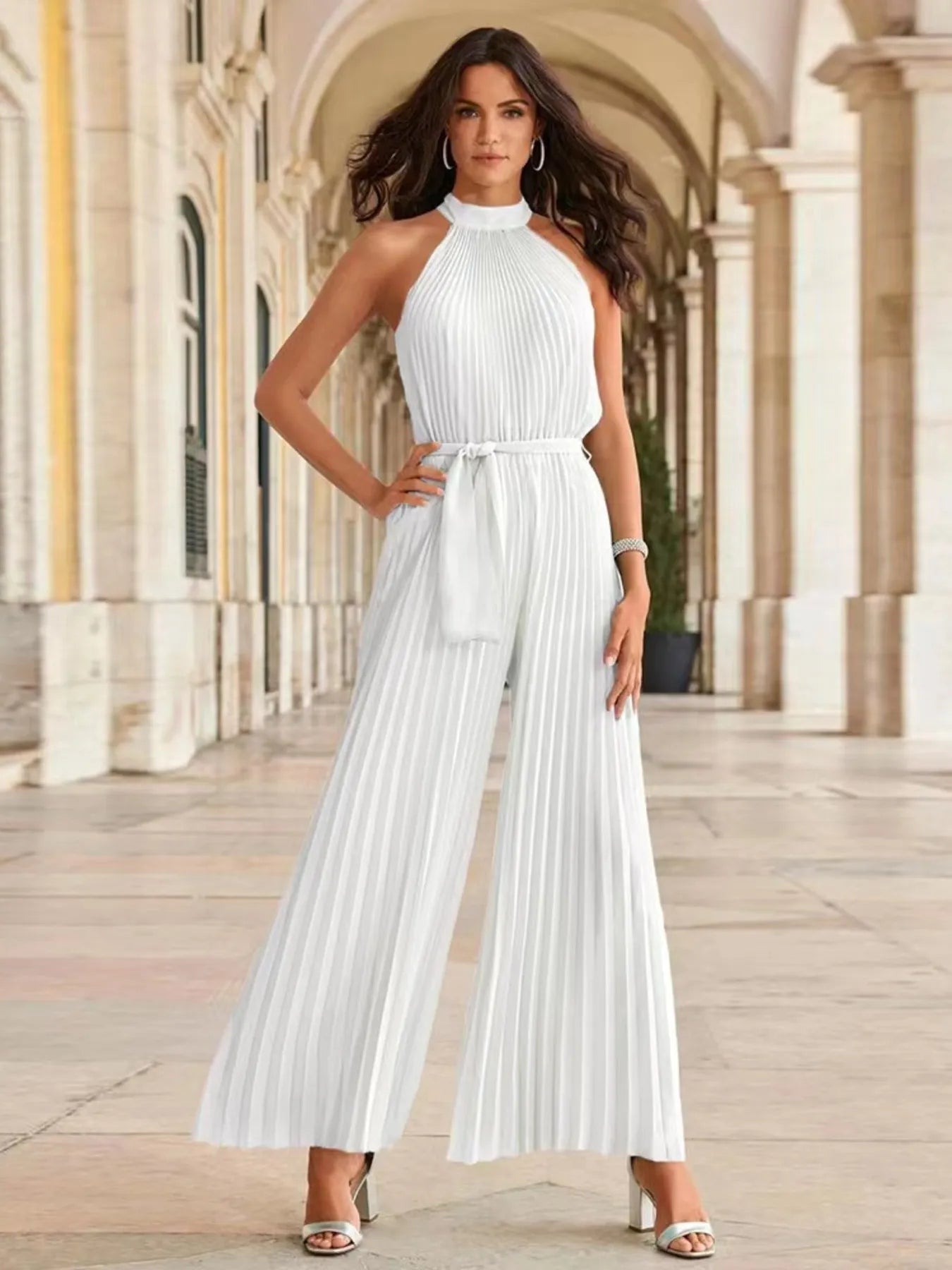 Fiorella® | Elegant Sleeveless Pleated Wide Leg Jumpsuit