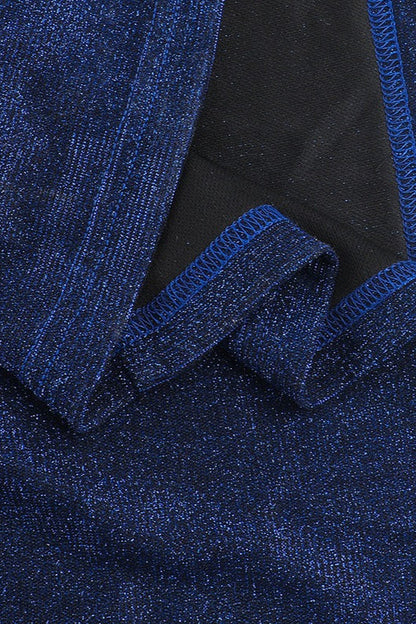 Shimmer V Neck Halter Slit Formal Dress