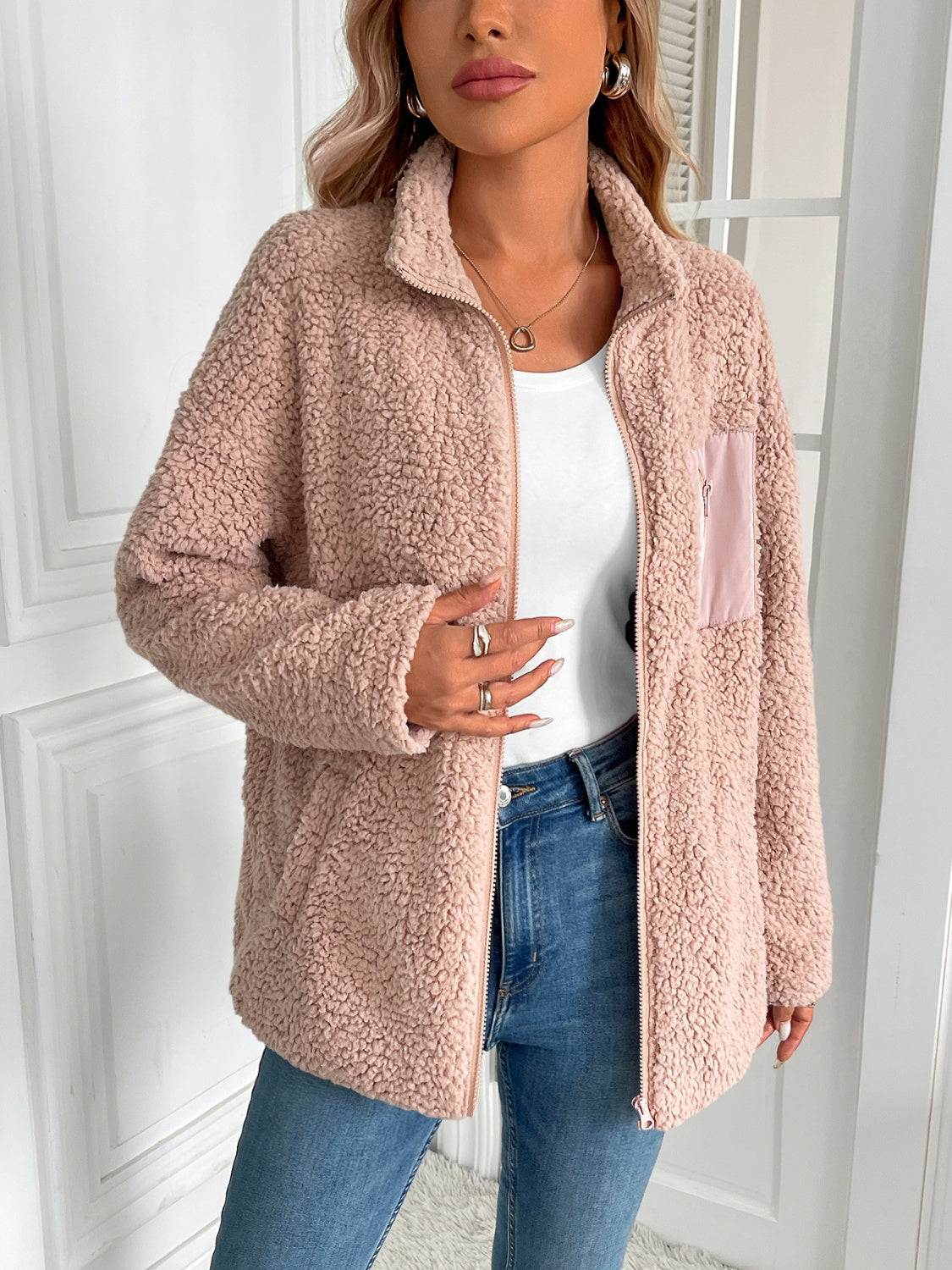 Camila | Ivy Lane fluffy jacket with long sleeves and zip