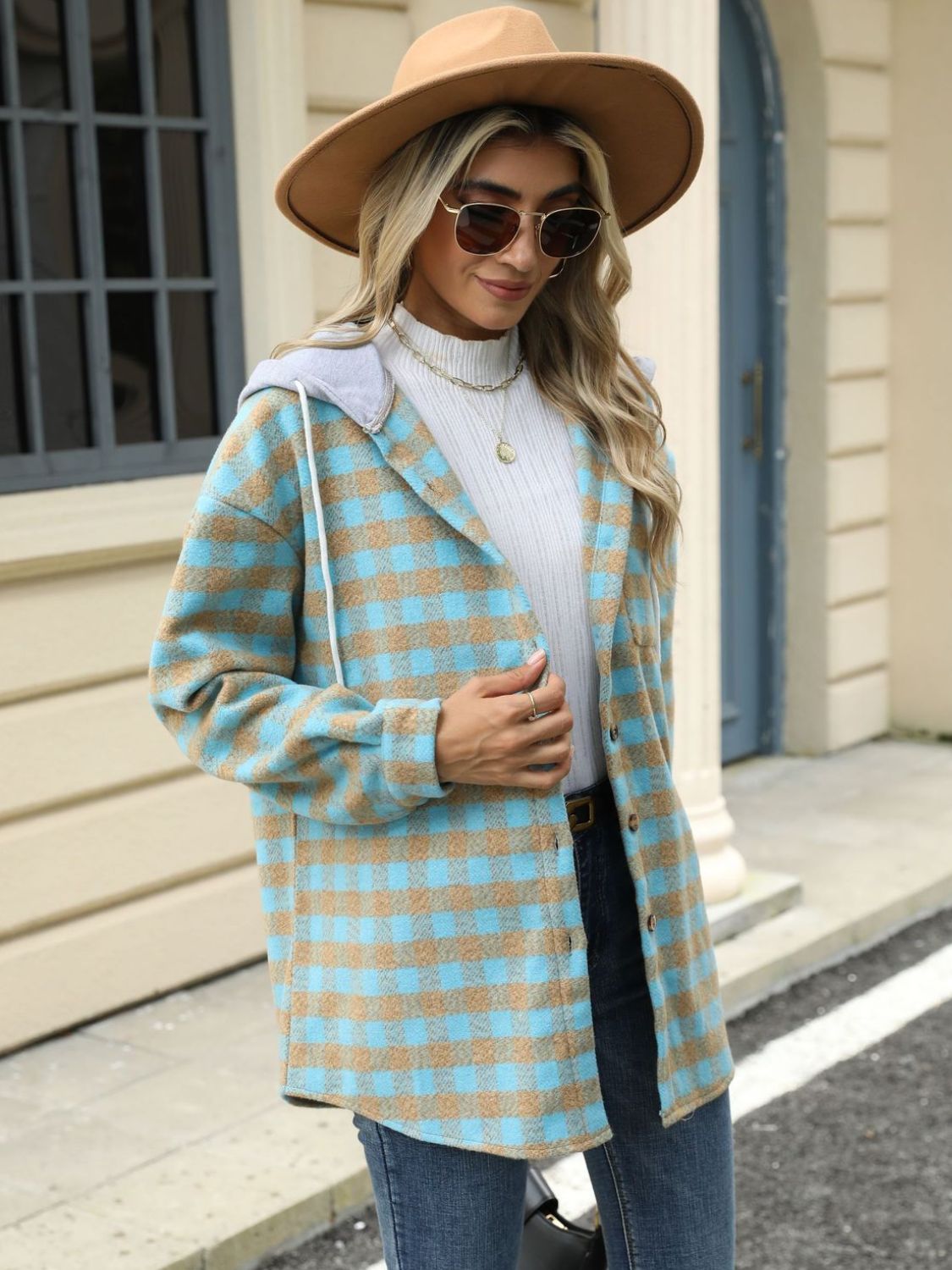 Ramona | Checked drawstring hooded jacket with long sleeves