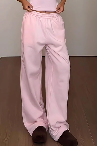 Retro Pink Relaxed Wide Leg Casual Pants