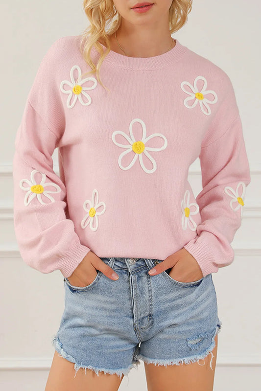 Teresa | Floral sweater with a crew neck and dropped shoulders