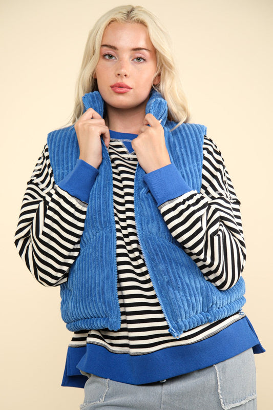 Sara | Padded corduroy puffer vest with zip