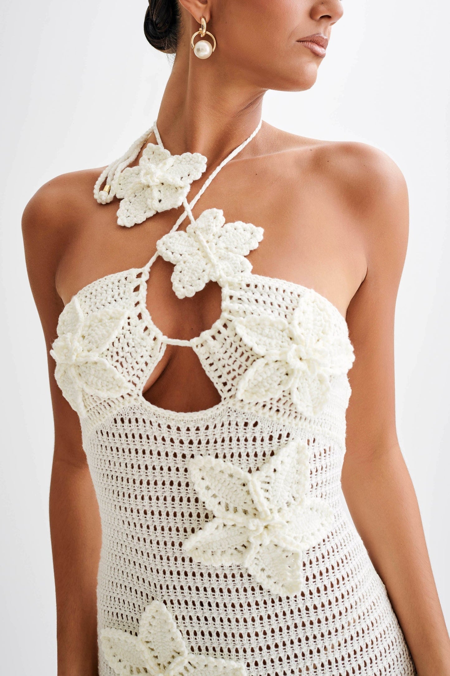 Yasmina® | Crocheted Maxi Dress With Floral Appliqué
