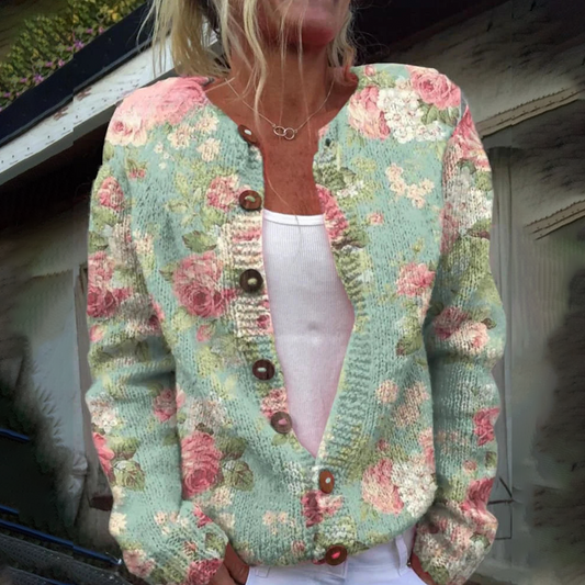 Denise® | Cardigan with long sleeves without flowers in green