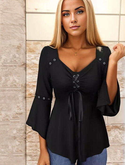 Andrea® | Top black uni with turtleneck and V