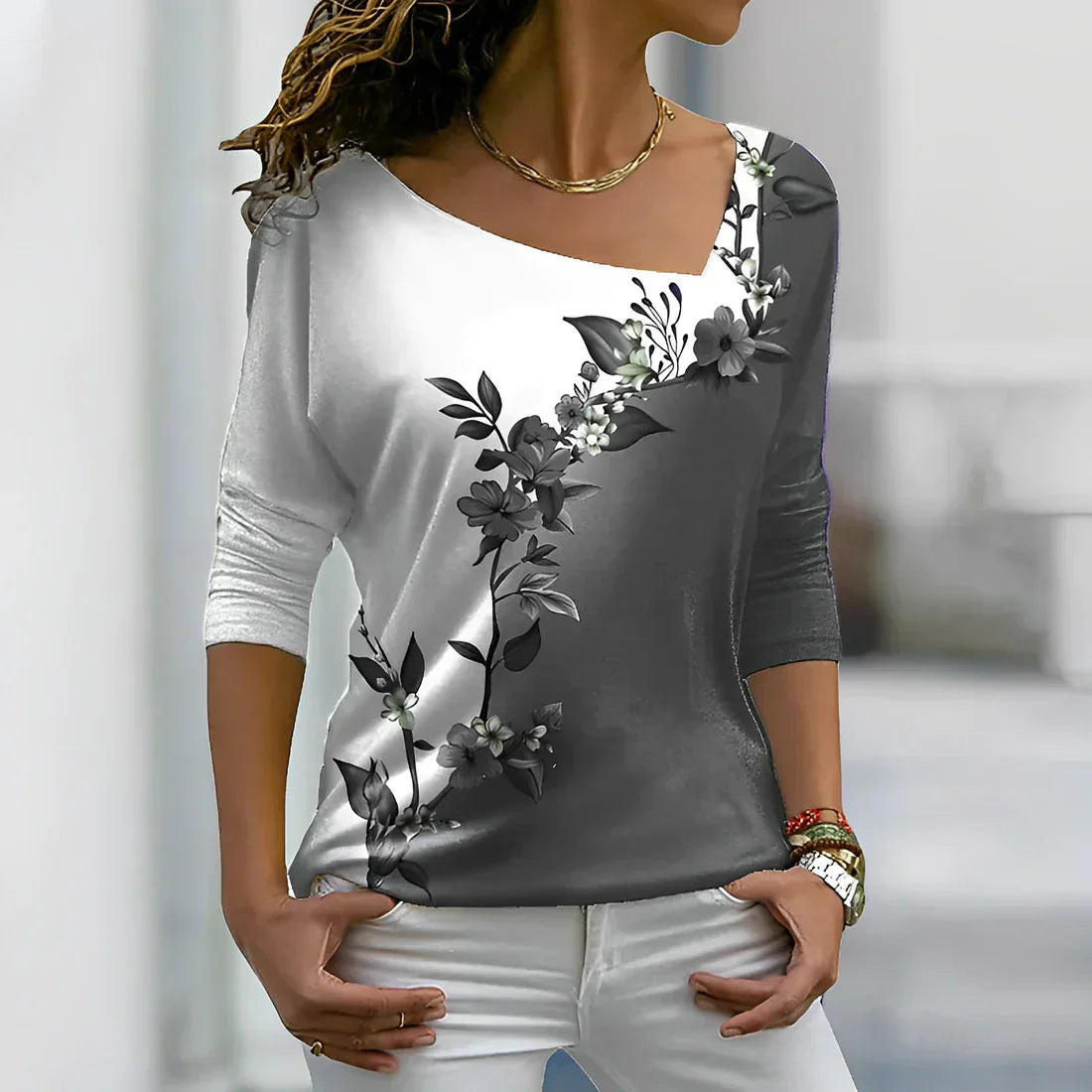 Matilde® | Florales Contrastfarbiges Art Shirt
