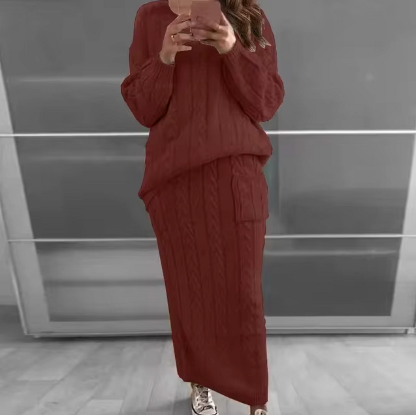 Ramona | Elegant set of knitted sweater and skirt