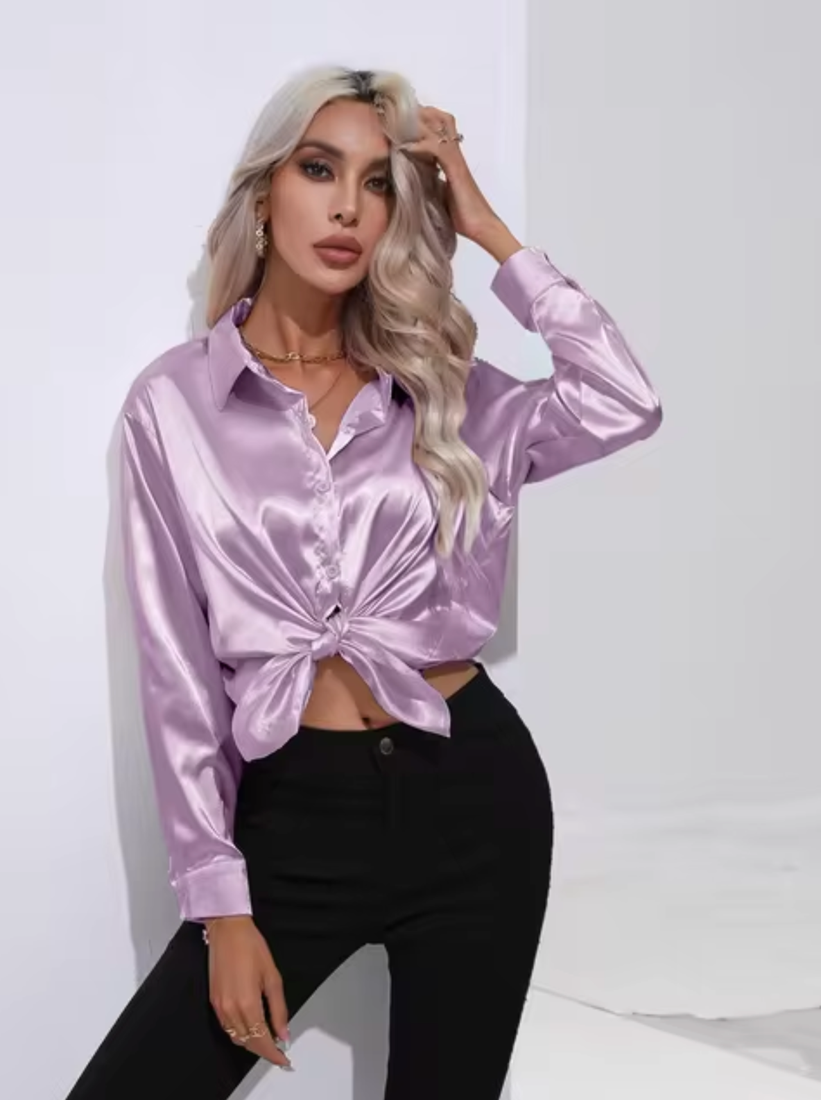 Eleanor® | Long Sleeve Satin Blouse