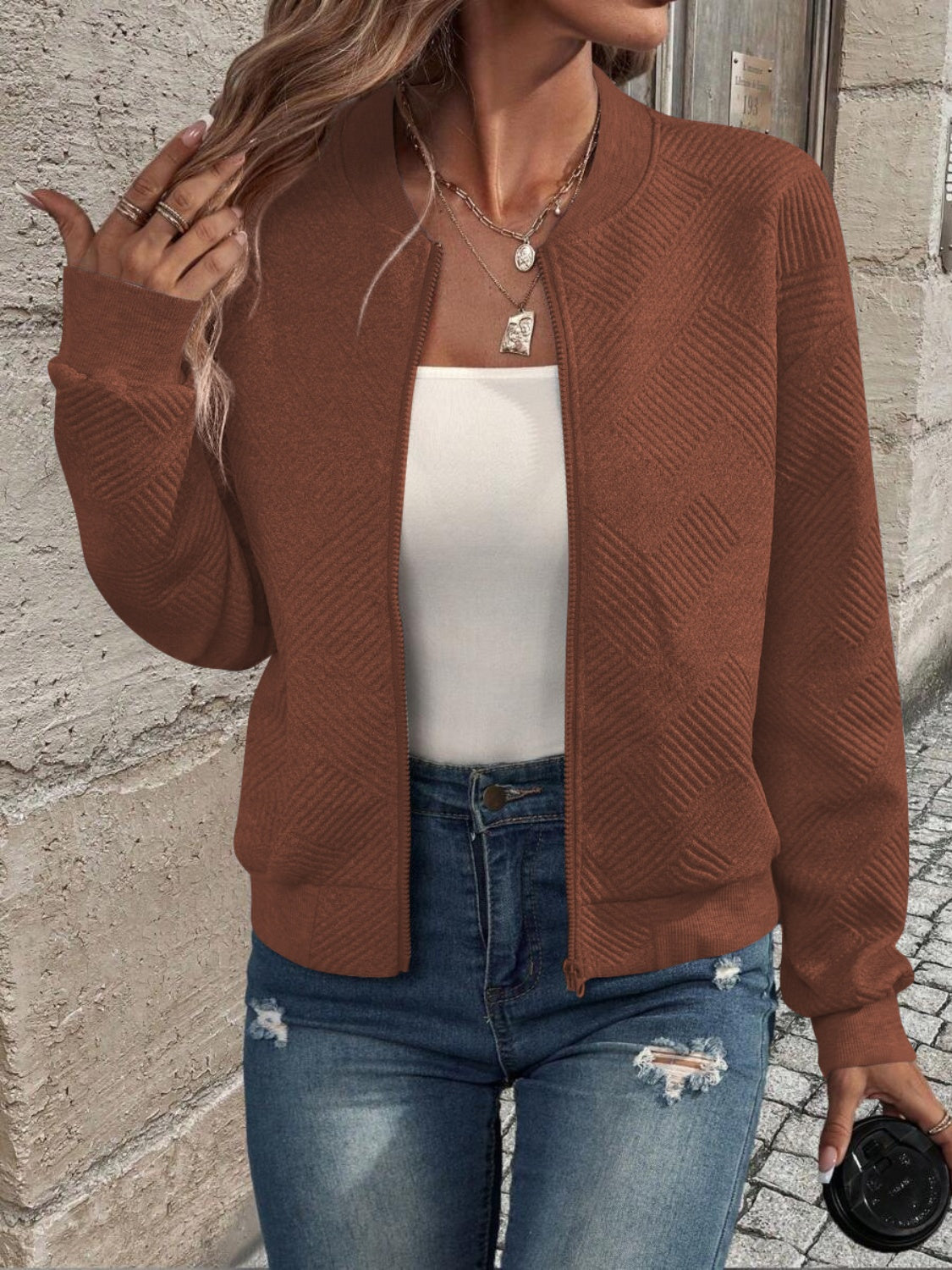 Stefanie | Structured long sleeve jacket with zip fastening
