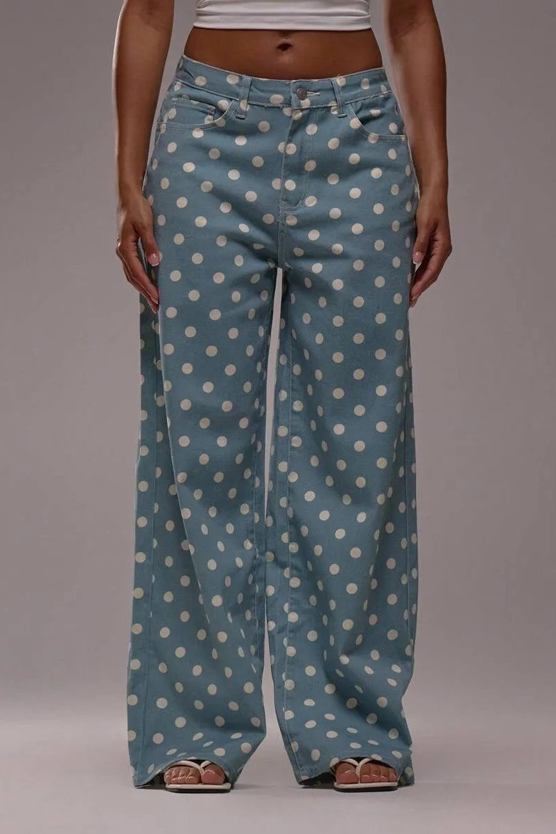 Polka Dot Loose Mid Rise Jeans
