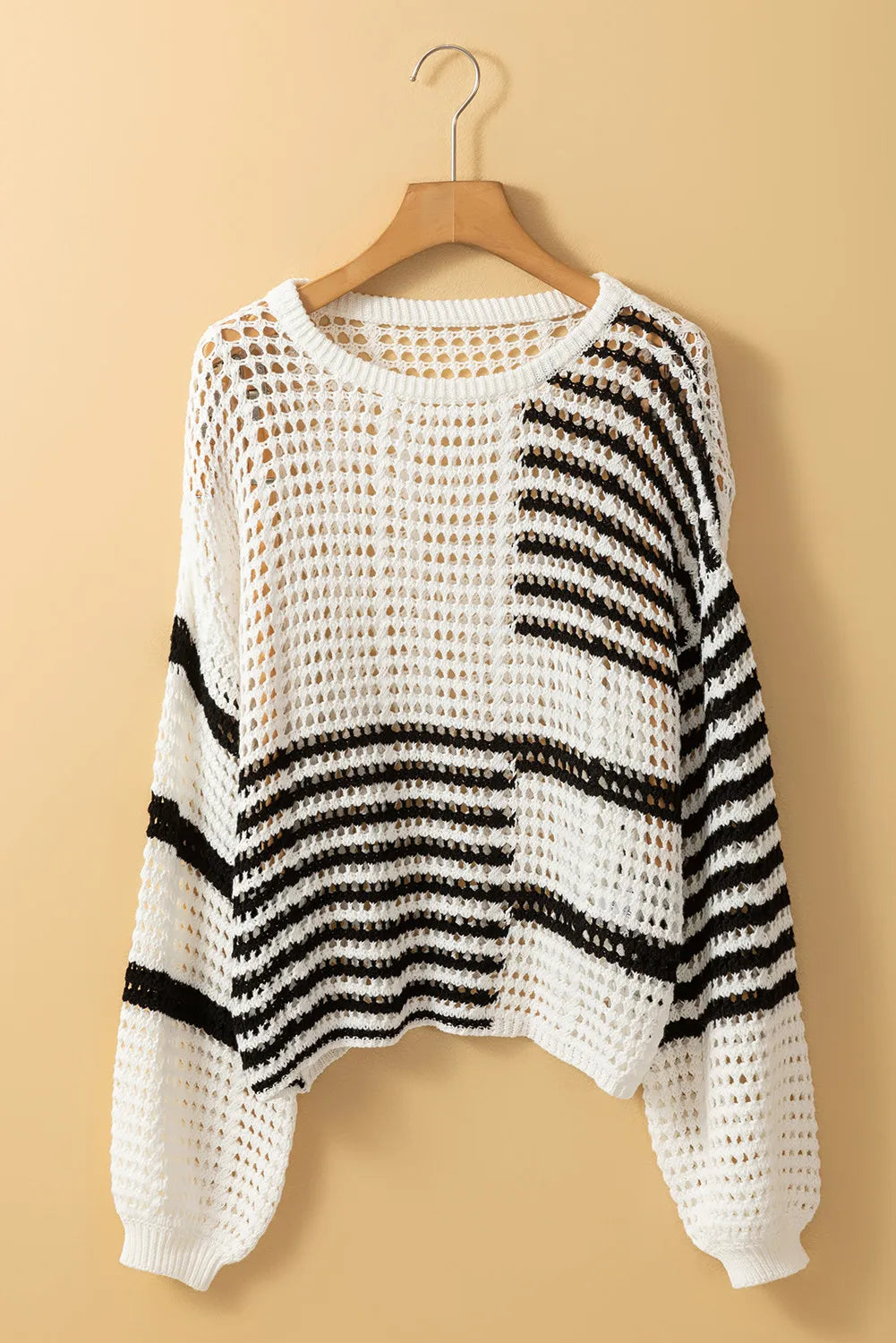 Manuela | Openwork striped cardigan with a crew neck