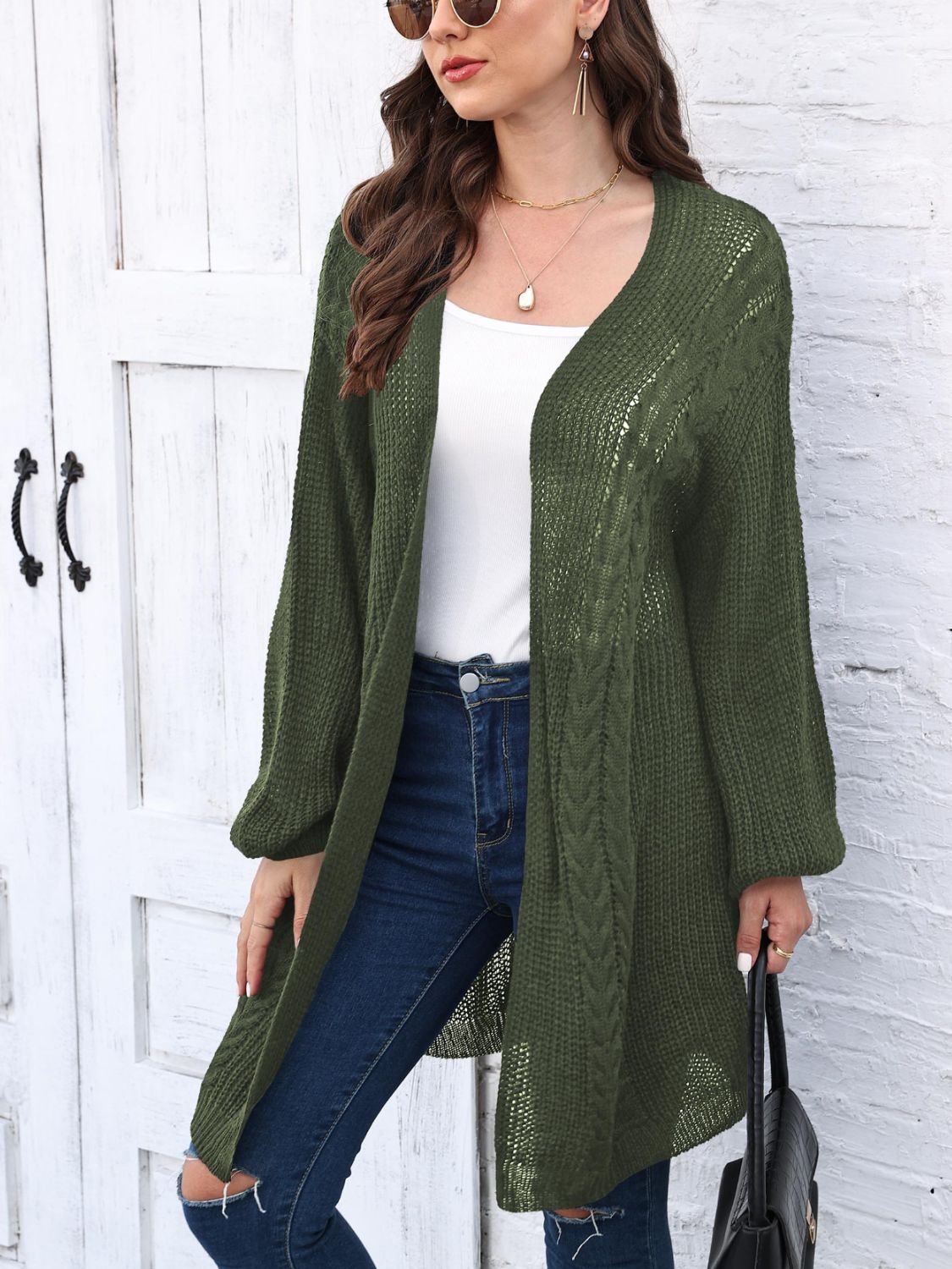 Estela | Cable knit cardigan with open front and long sleeves