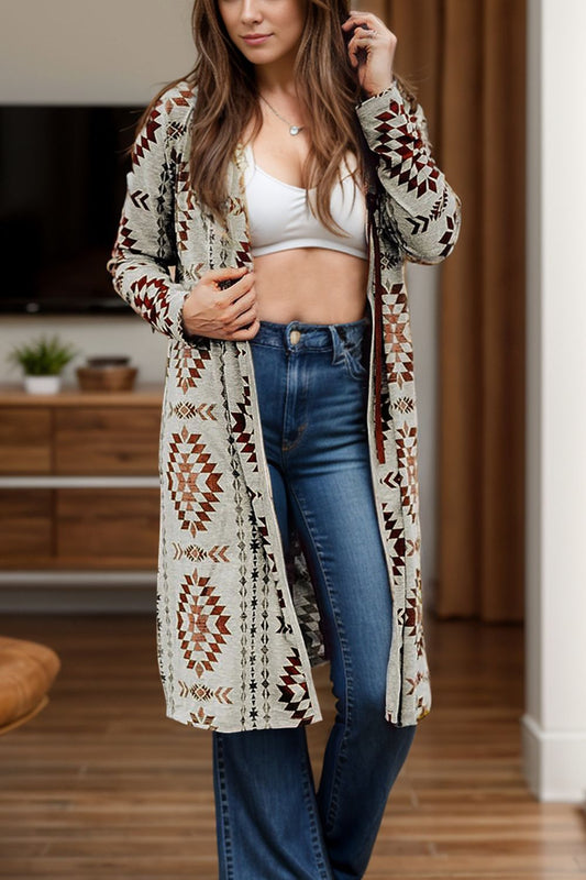 Hannelore | Geometric long sleeve open front cover-up