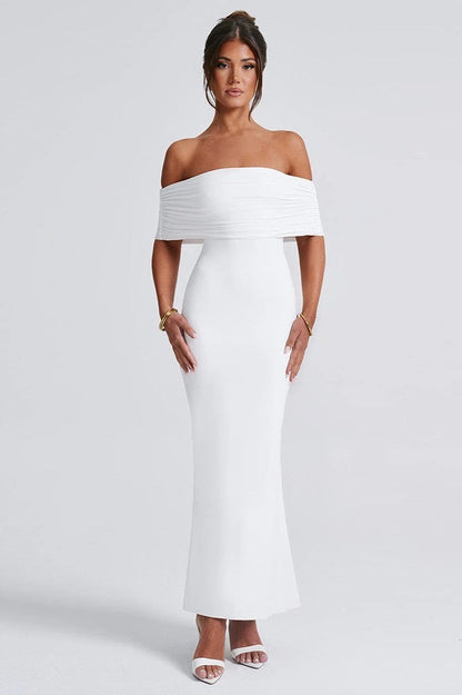 Solid Off Shoulder Ruched Formal Dress