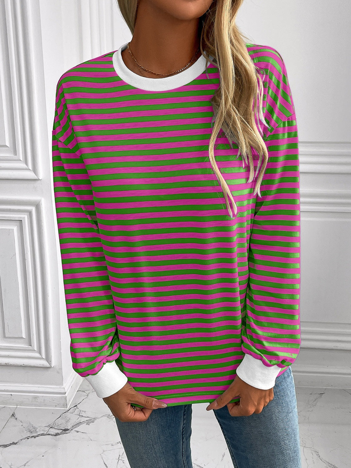 Constance | Ivy Lane striped long sleeve crew neck sweatshirt