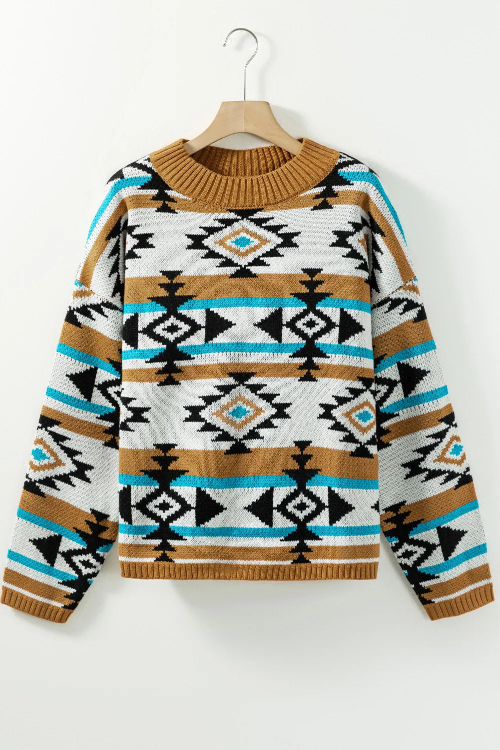 Stefanie | Full size long sleeve geometric crew neck sweater