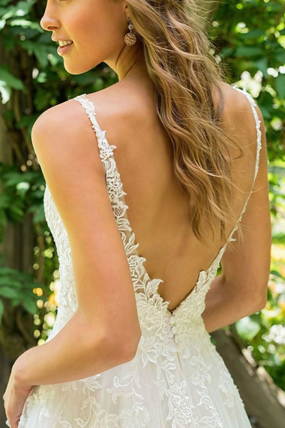 Lace Deep Backless Train Wedding Dress