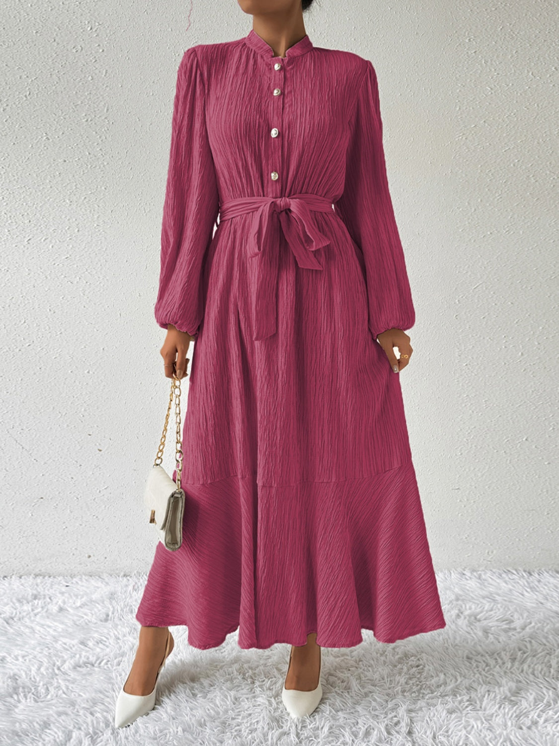 Delaney® | Elegant Long-Sleeved Maxi Dress With Tie Belt
