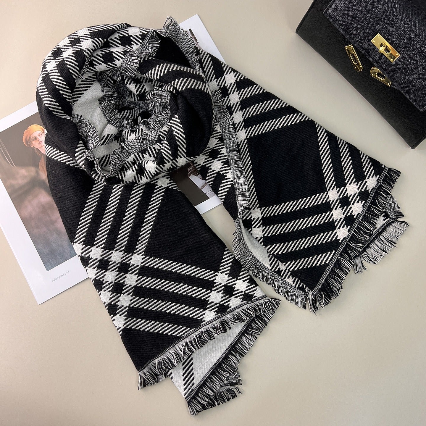 Classic Checkered Wool Blend Scarf