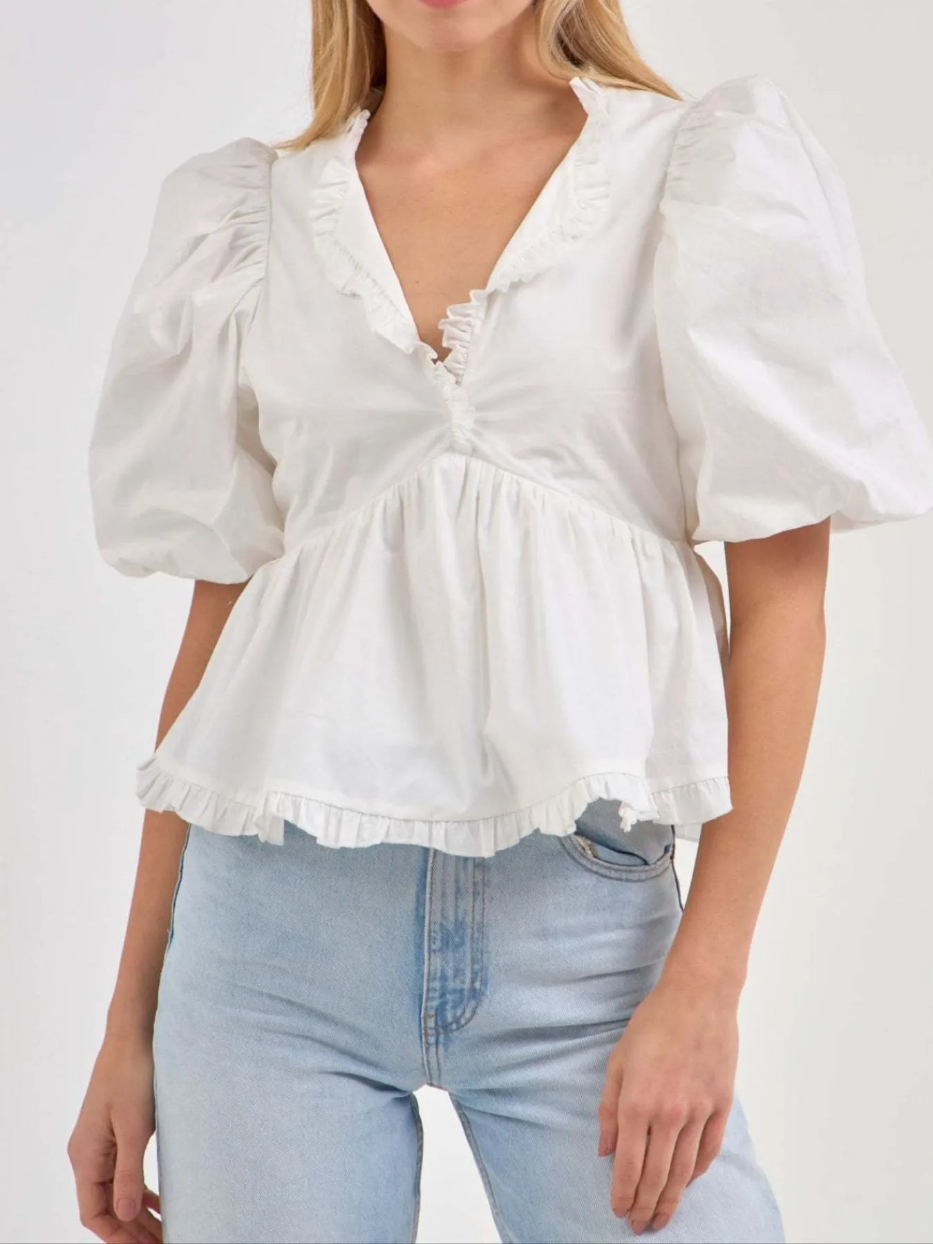 Michela® | Elegant Peplum Blouse With Puff Sleeves