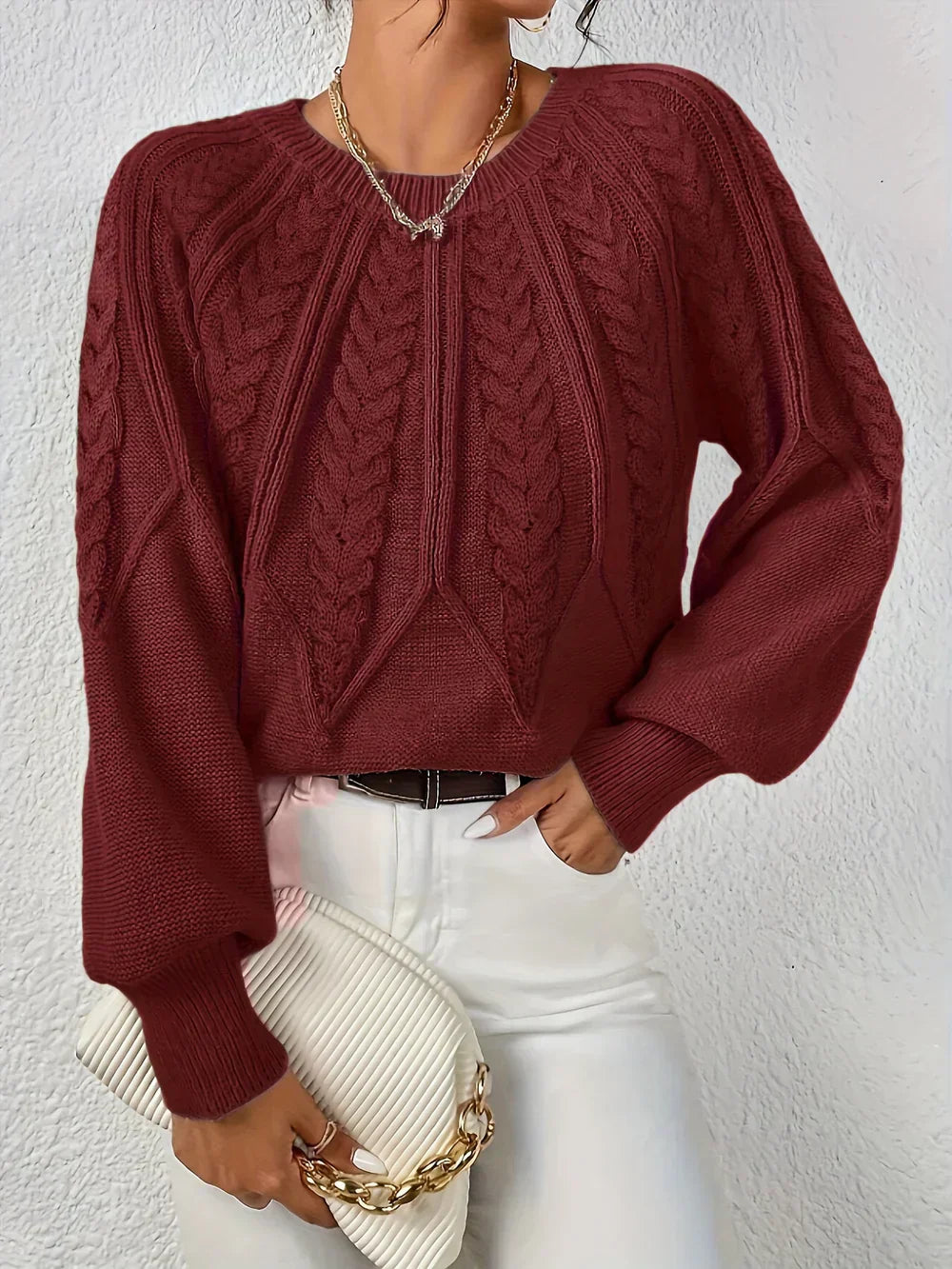 Jillian | Women's Cable Knit Raglan Sleeve Sweater
