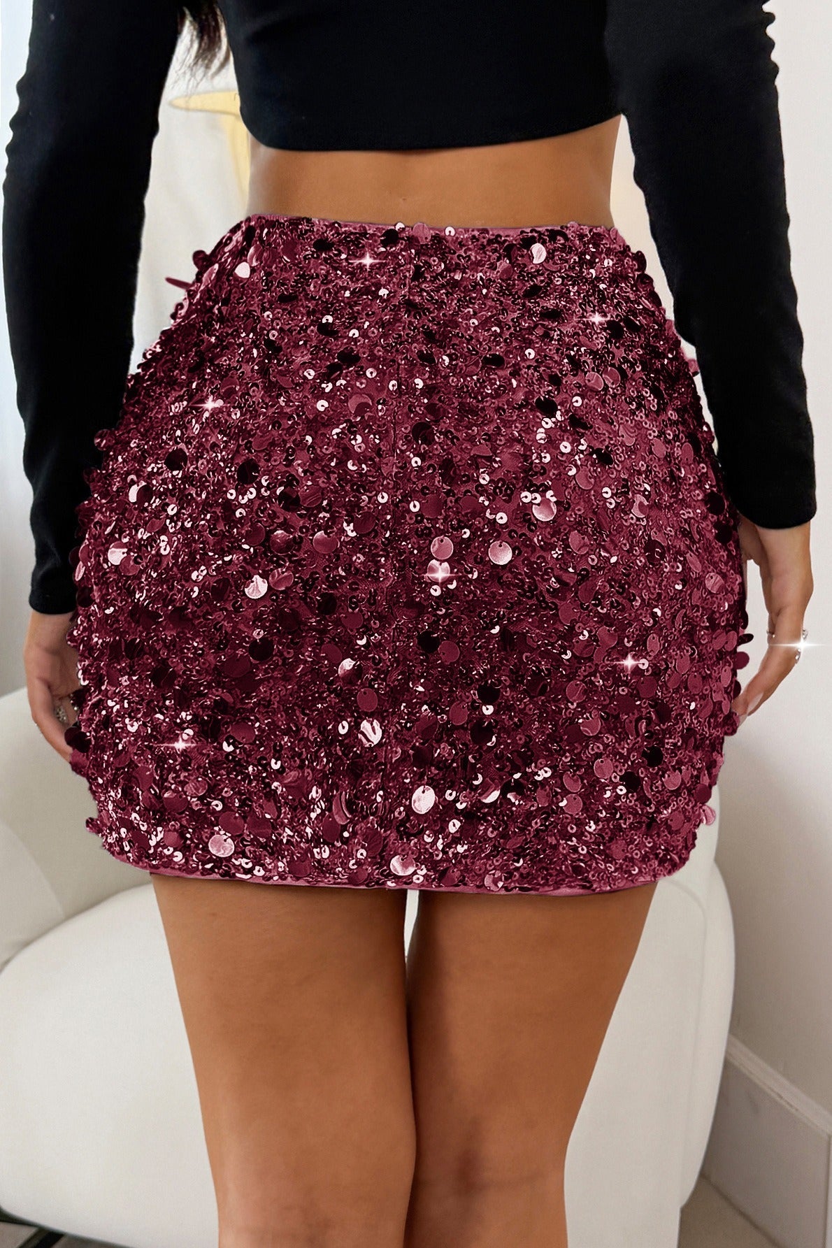 Sequins Hem Bodycon Mini Skirt