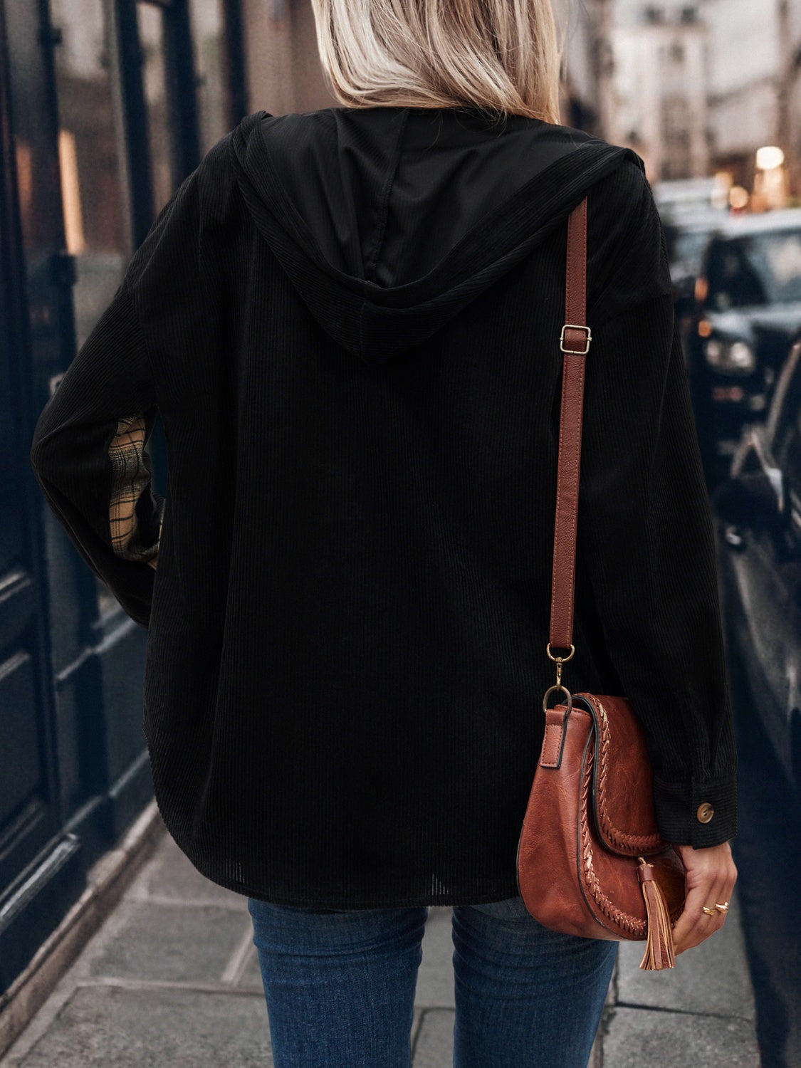 Ilona | Checked hooded jacket with button placket and pockets