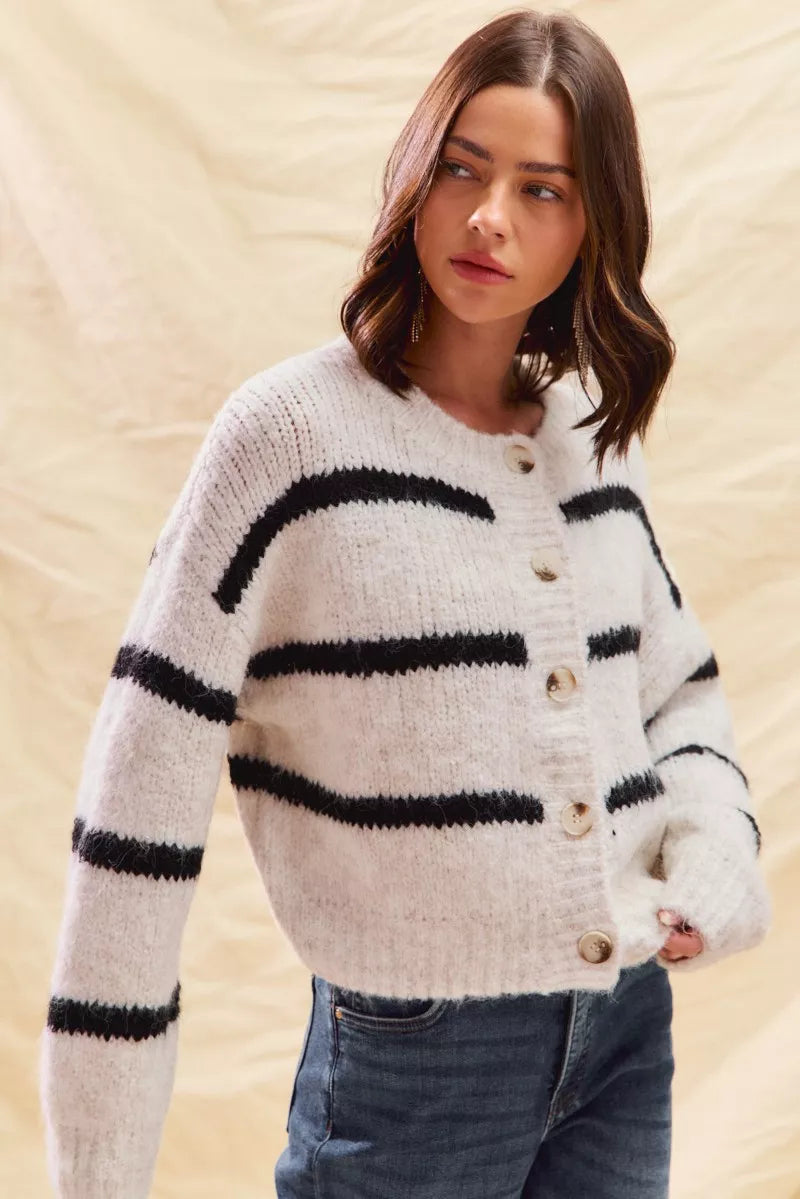 Polly | Women's Striped Button-Down Winter Cardigan